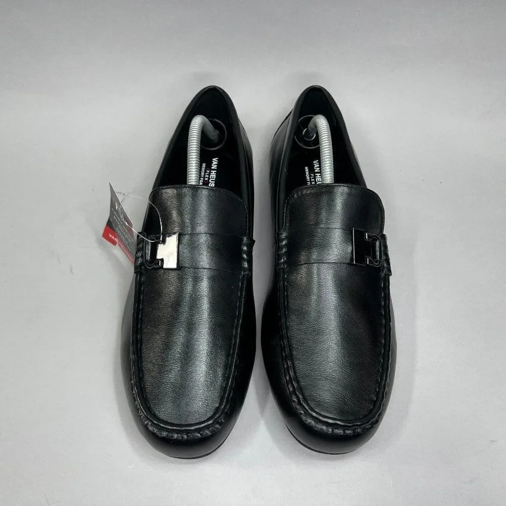 Van Heusen‎ Rail Driving Loafers Men's Size 11 Black Leather Slip On Dress Shoes